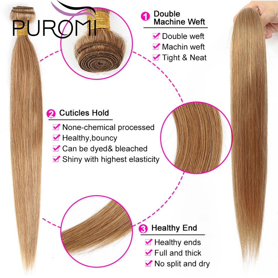 Puromi прямые пряди для волос, индийские вплетаемые волосы, пряди#2/#4/#27/# 99j/613, волнистые волосы remy, 3/4 шт., человеческие волосы, пряди