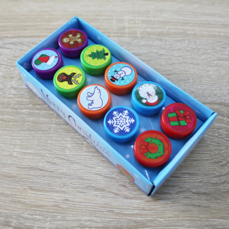 10pcs/Box Christmas Seal Kid DIY Painting Stamps Cartoon Santa Elk Shape Stamp For Xmas Invitations Decoration Christmas Gift
