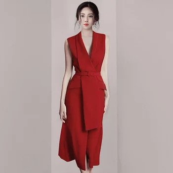 

Women dresslt Sleeveless V-Neck Ol Socialite High-end Sexy Small Dresses Red Black 3200