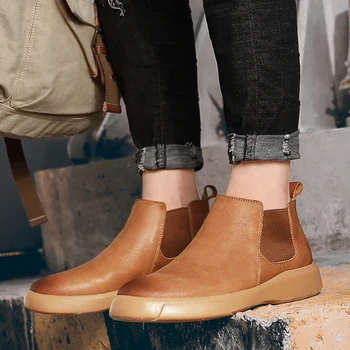 

Trendy Men Chelsea Boots Ankle Boots Fashion Men's Male Brand Leather Quality Slip Ons Motorcycle Man Warm Free Plus Size 38-47