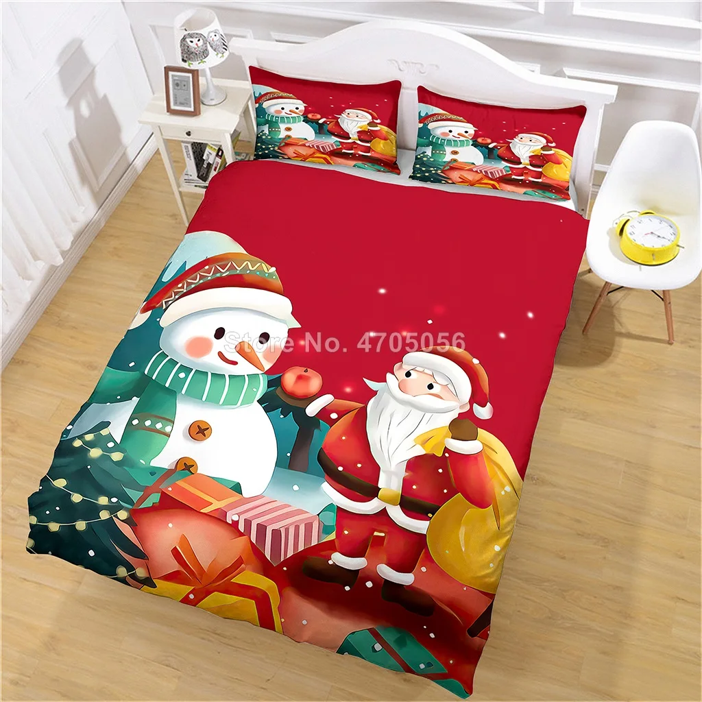 

3D Santa Claus Bedding Set Christmas Elk Duvet Cover Polyester Comforter Cover Set Home Textiles Double Bed Duvets Kids Bedding