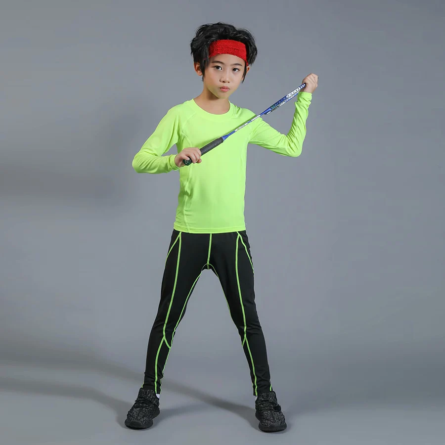 Детский спортивный костюм для мальчиков, быстросохнущий, впитывающий, компрессионный, для фитнеса, ММА, спортивный костюм для мальчиков и девочек, спортивный костюм для бега - Цвет: Хаки