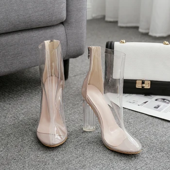

British style 2020 summer new high-heeled transparent shoes fashion breathable women's short boots crystal high-heeled boots