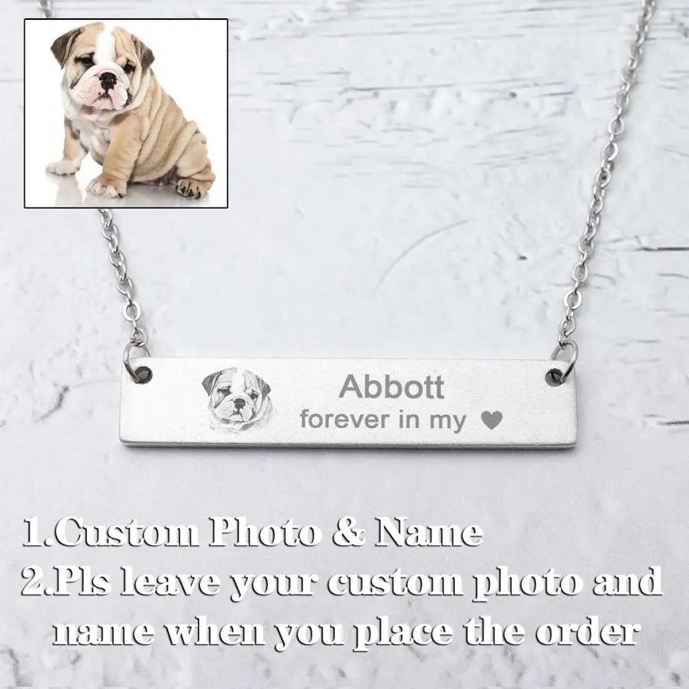 Персонализированные Pet Ожерелье Портрет бар имя ожерелье ваш питомец ожерелье с фото картина Подвеска Любителя домашних животных подарок - Окраска металла: HN-QT-LT