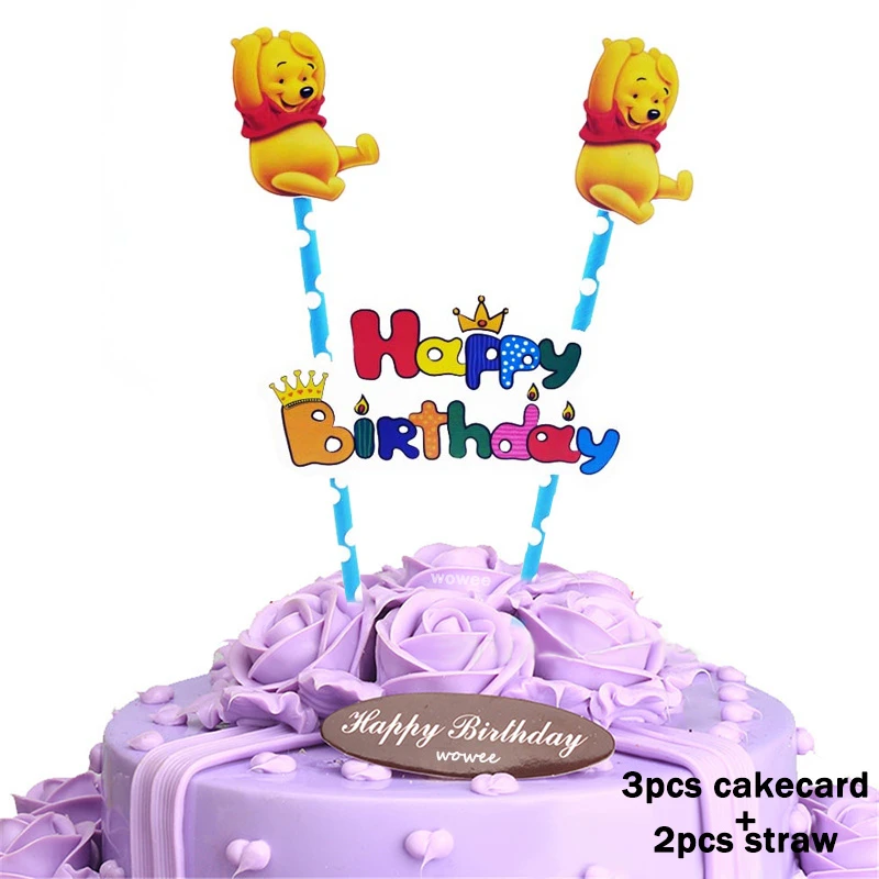 1set CakeTopper Flag Дисней Винни Медведь день рождения поставки шум производитель свистки баннер скатерть Cakecup детская вечеринка Сувениры украшения принадлежности - Цвет: 1set CakeTopper Flag