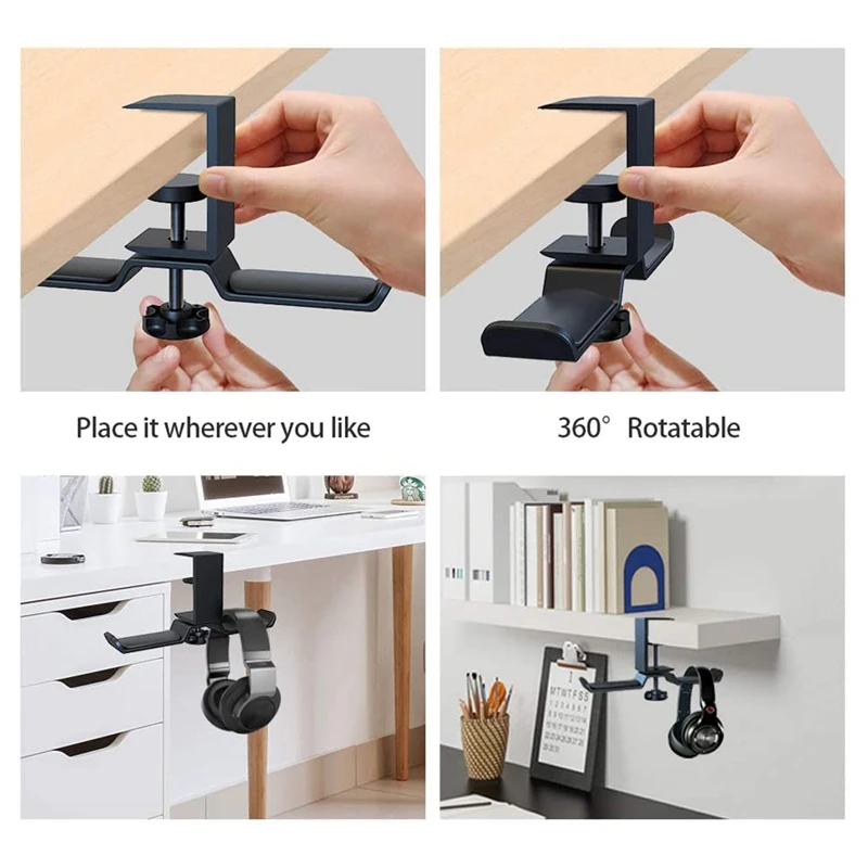 Double Rotating Headphone Holder Desktop Clip on Headphone Holder Compatible with Universal Headphones