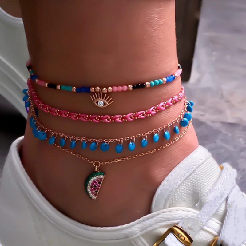 Tocona Colorful Beaded Eye Watermelon Boho Anklets for Women Multi-layer Rope Chain Charm Leg Bracelet Jewelry Tobillera 8369 Tocona Colorful Beaded Eye Watermelon Boho Anklets for Women Multi-layer Rope Chain Charm Leg Bracelet Jewelry Tobillera 8369
