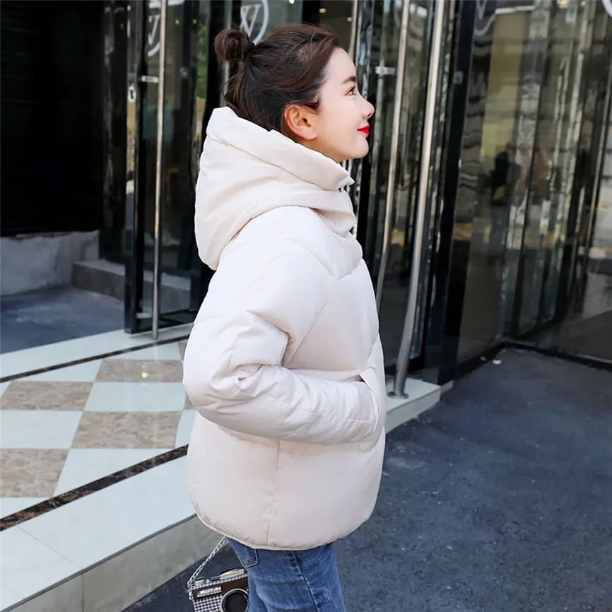 Hooded Women Winter Jacket Short Cotton Padded Womens Coat Autumn Casaco Feminino Inverno Solid Color Parka Winter Jacket