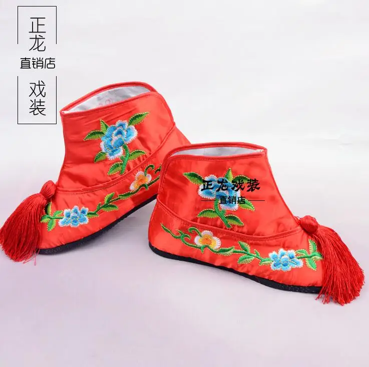 Пекинская опера; хорошее качество; Yue Opera drama; обувь Wudan; женские ботинки с цветочным рисунком на тонком каблуке; Wudan stage; ботинки на резиновой подошве