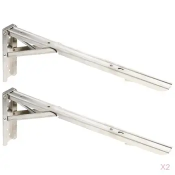 

2 pairs Movable Folding 14" Shelf Bracket Stainless Steel Corner Brace Joint