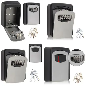

Key Lock Box Wall Mounted Aluminum Alloy Key Safe Box Weatherproof 4 Digit Combination Key Storage Lock Box Indoor Outdoor