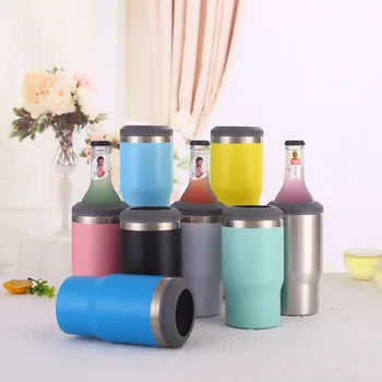 

New product Two lids 14oz Double wall 304 thermos stainless steel tumbler insulated vacuum beer bottle cooler,Skinny Can Cooler