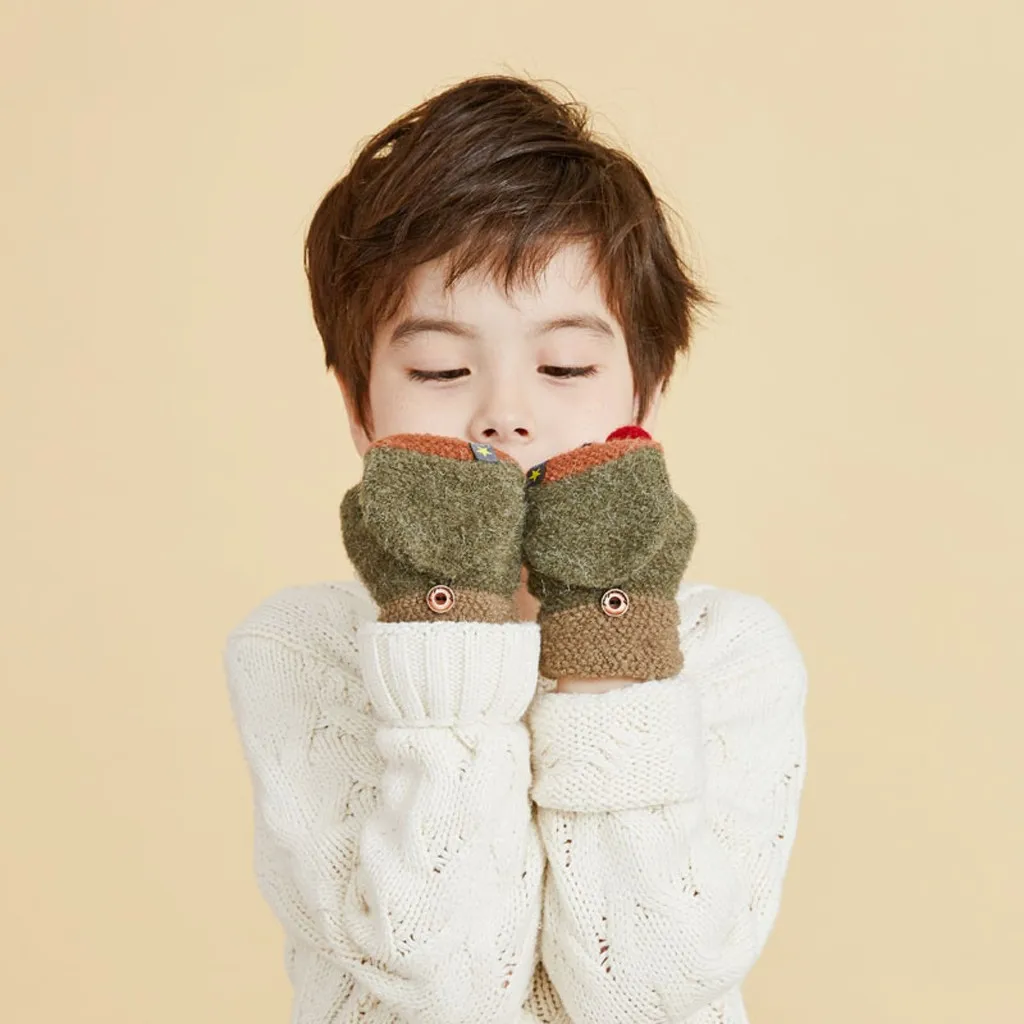 Unisex Winter Kids Gloves Cute Gloves Winter Cashmere Glove Mittens Thick Glove Children's Kids Keep Finger Warm d5
