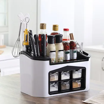

Multifunction Cutlery Holder Hook Practical Detachable Kitchen Organizer Sauce ABS Draining Design With Spice Box Seasoning Rack