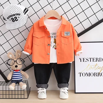 

Baby Boy Spring Autumn Cotton Clothes Children Cartoon Print T Shirt Coat Pants 3Pcs/sets Infant Kids Fashion Toddler Tracksuits