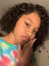 Rizado Bob peluca del pelo humano del frente del cordón pelucas con minimechones brasileño Remy pelo humano Pelo Corto Pre arrancado peluca para las mujeres negras de la onda profunda de la peluca
