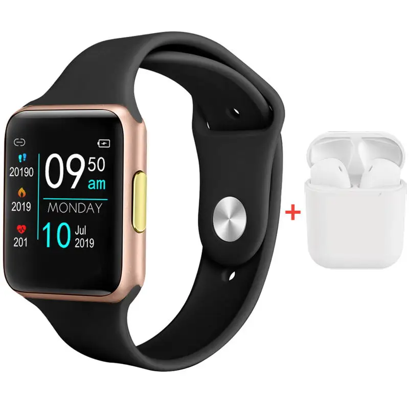 Gold Silicon E06+ наушники/набор Bluetooth ЭКГ+ PPG Смарт часы IP68 Водонепроницаемый пульсометр кровяное давление монитор сна для женщин и мужчин умные часы - Цвет: Gold Silicon