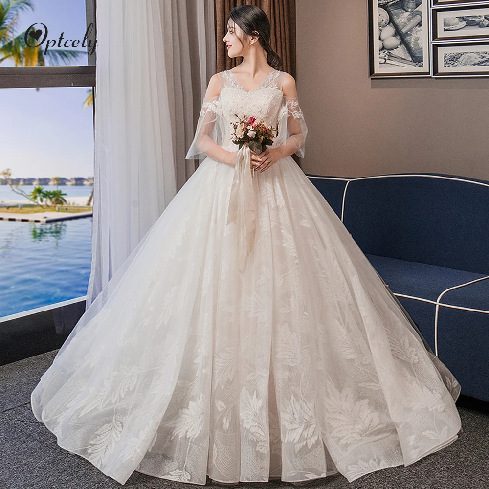 Optcely Vestido de Noiva Gergeous Расширенная книзу блуза с открытой спиной свадебное платье аппликации бисером развертки поезд зал принцесса мечта платье