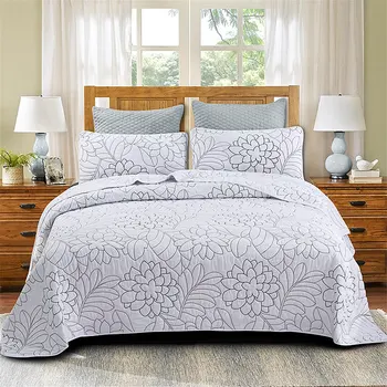 

Plain Embroidery Bedspread for Bed Quilted Cotton Queen King Size White Summer Quilt Set Bed Cover Blanket 3pcs European-style