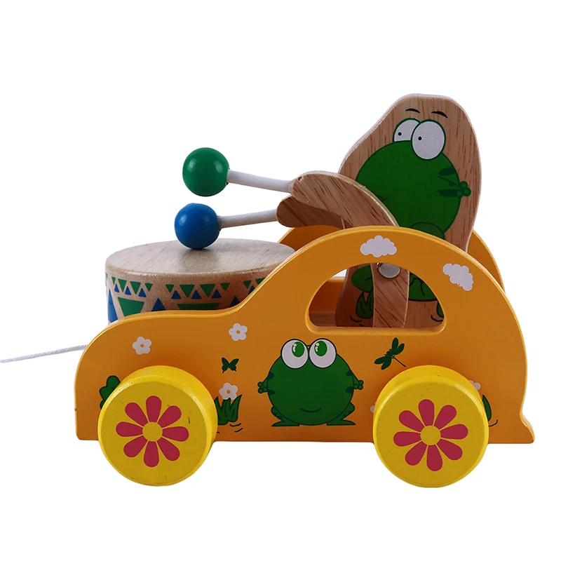 Детский ручной расширенный поводок Pull Toy Car, деревянная детская игрушка для малышей, игровой ритм, звуковой трактор, детский подарок, желтый/синий - Цвет: Цвет: желтый