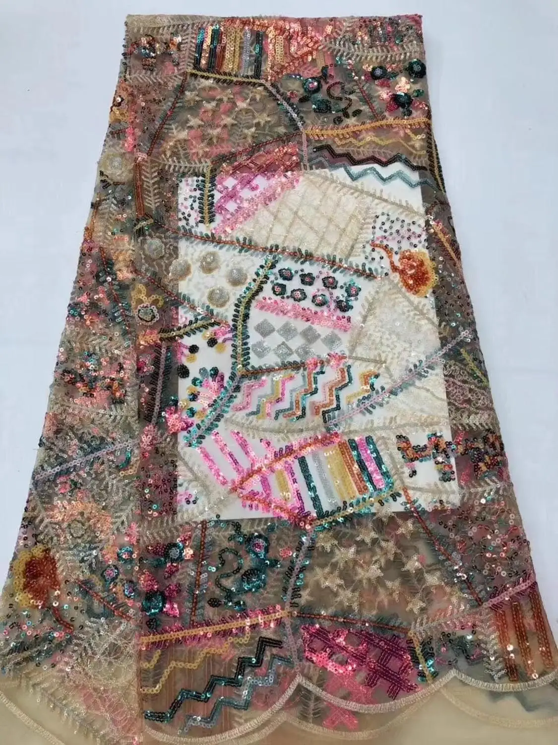 

French lace fabric 5yds/pce colorful sequins embroidery mesh fabrics women gorgeous nigerian lagos party bright dress 2019 new