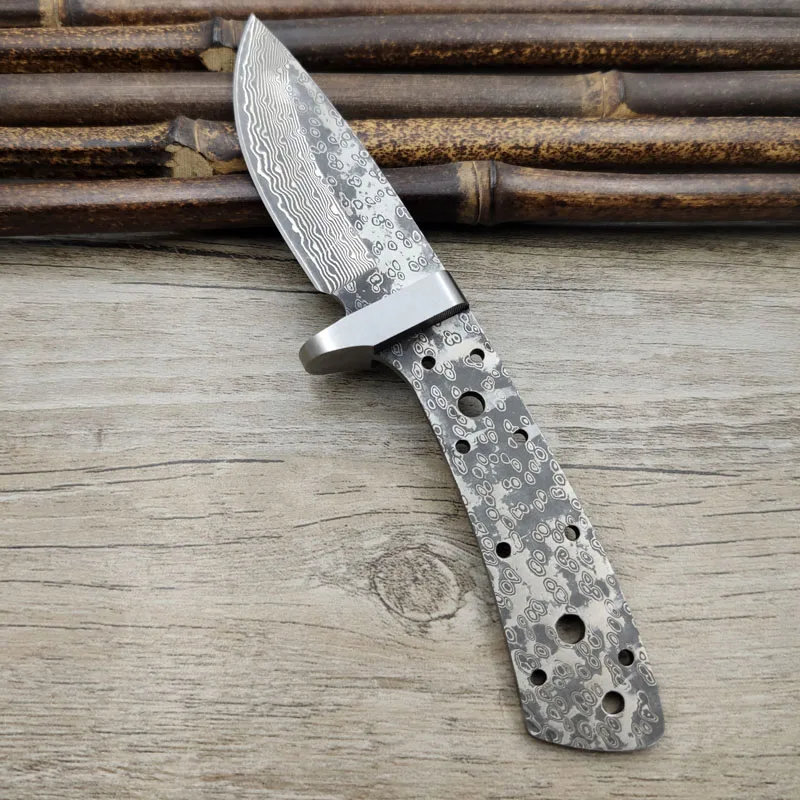 X-13DP 60HRC Дамасская сталь сэндвич-Зажим стальной интегральный Киль охотничий нож с латунной защитой DIY нож Лезвие материал