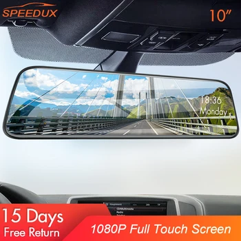 

Car DVR 10 Inch Dash Cam Touch Screen Car RearView Mirror Dash Camera HD Video Dual Lens Rear View Camera Recorder For Auto