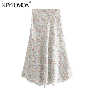 

KPYTOMOA Women 2020 Chic Fashion Floral Print Asymmetrical Midi Skirt Vintage High Waist Side Zipper Female Skirts Faldas Mujer