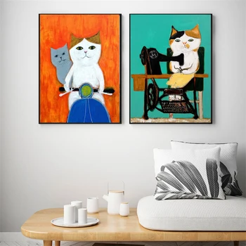 

GOODECOR Cute Cat Canvas Painting Prints And Cartoon Posters Wall Picture For Living Room Kid's Bedroom Home Decor Frameless