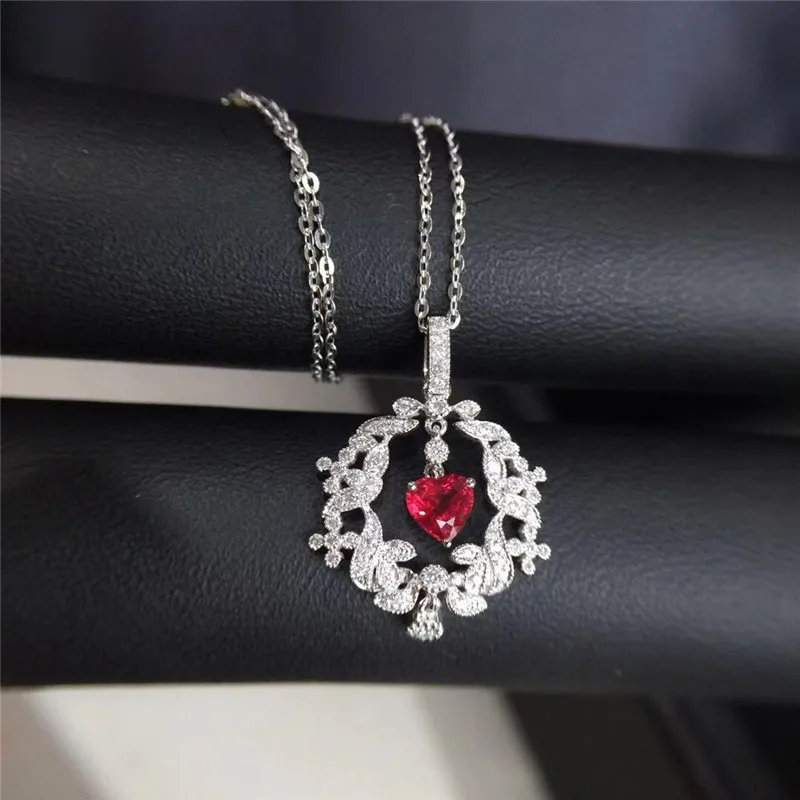 White gold Ювелирные изделия 18k золото алмаз ожерелье кулон натуральный рубин для женщин - Цвет камня: White gold