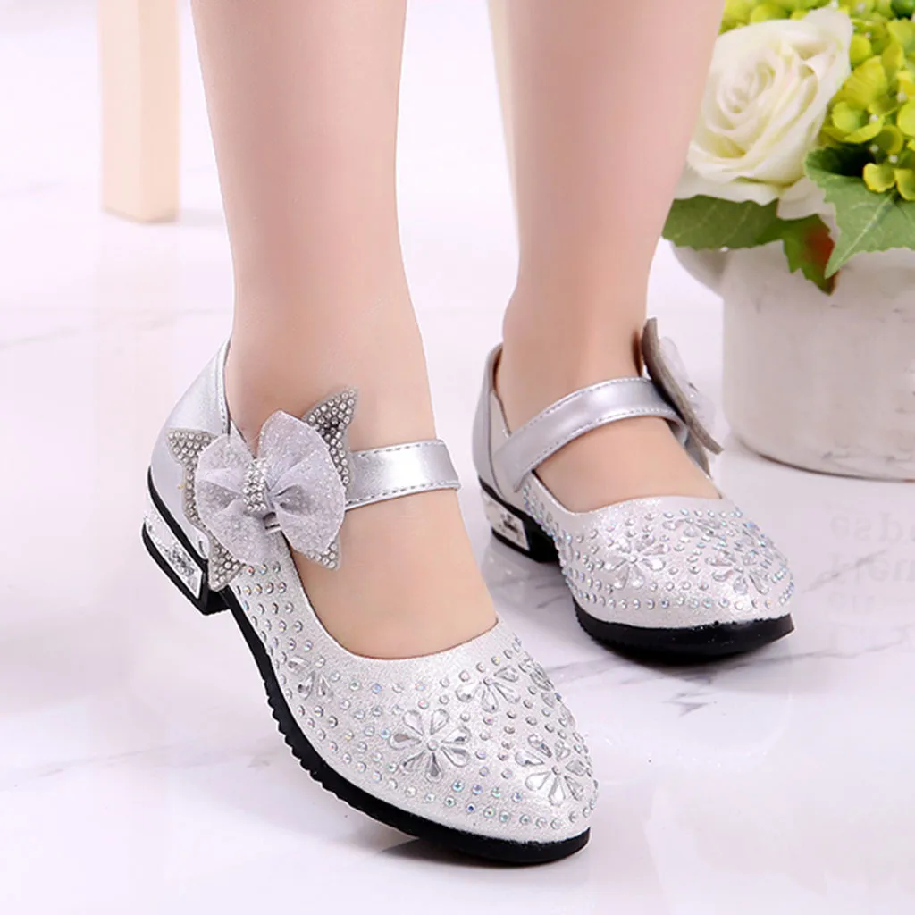 Kids Baby Girl Rhinestone Princess Party Dress Dance Shoes Leather Moccasins UK