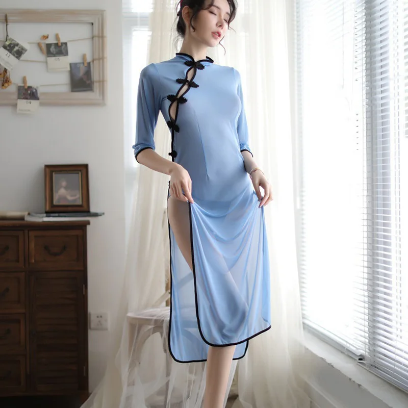 Женское сексуальное нижнее белье форменная ночная рубашка с боковой вилкой DC116