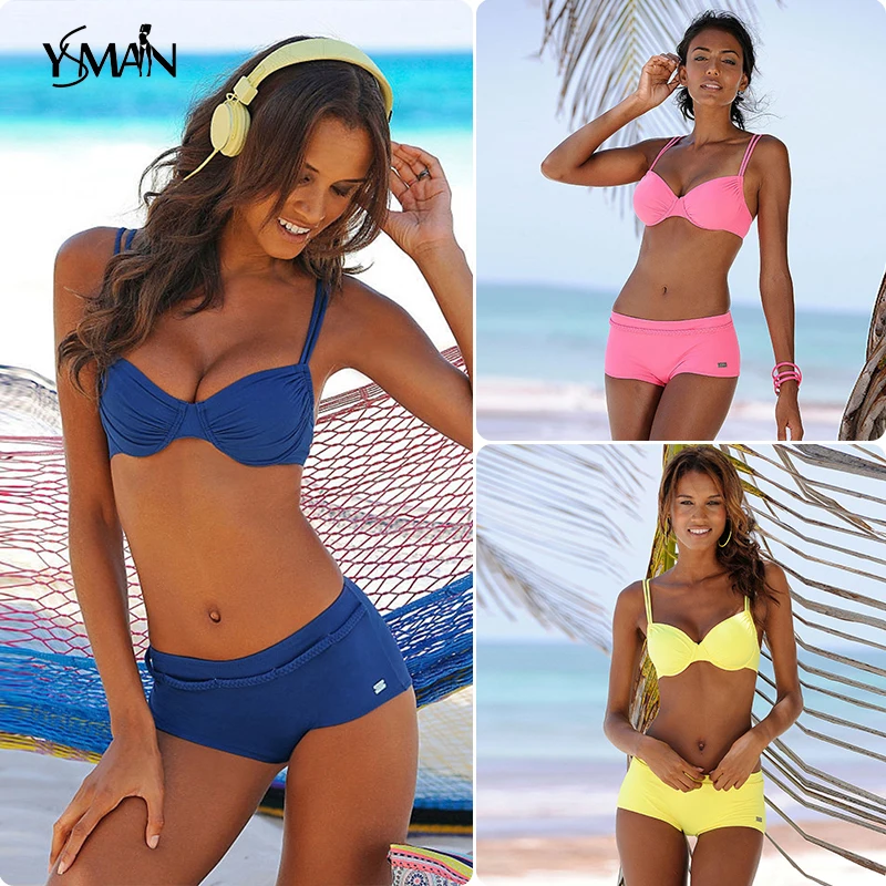 

Yisiman Pure Color High Waisted Bathing Suits 2 Piece Pink Bikini Swimsuit Women Women Push Up Swimsuit Push Up Swimsuit Biquini