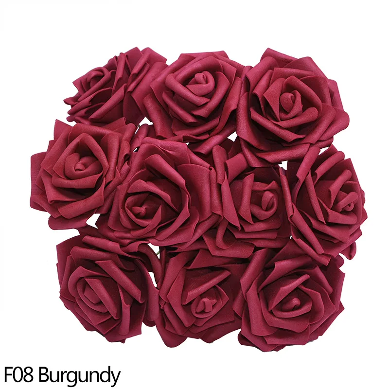 F08 burgundy 10 шт., 8 см, искусственные розы из пенополистирола, для свадьбы, моста, букета, дома, сада, вечерние украшения, сделай сам, венки, товары для рукоделия - Цвет: F08 burgundy