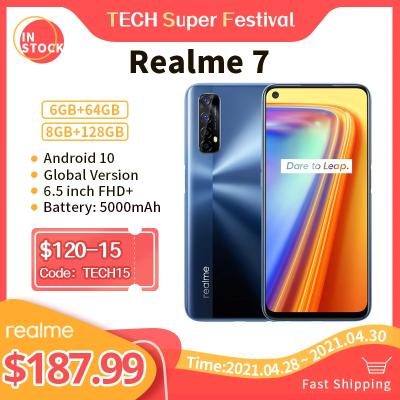 Verdadero yo 7 NFC 6,5 FHD + versión Global 6/8GB 64 GB/128GB Smartphone 30W dardo carga 5V/6A Helio G95 48MP 5000mAH teléfono móvil
