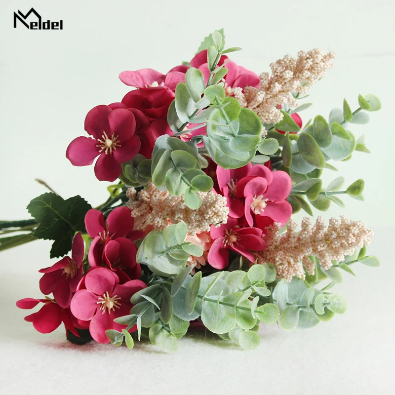 Rose-red Meldel, смешанные, сделай сам, вечерние, для украшения, шелк, искусственный цветок, маленький крабяблок, свадебные фальшивые цветы, праздничные принадлежности, домашний декор, Flore - Цвет: Rose-red