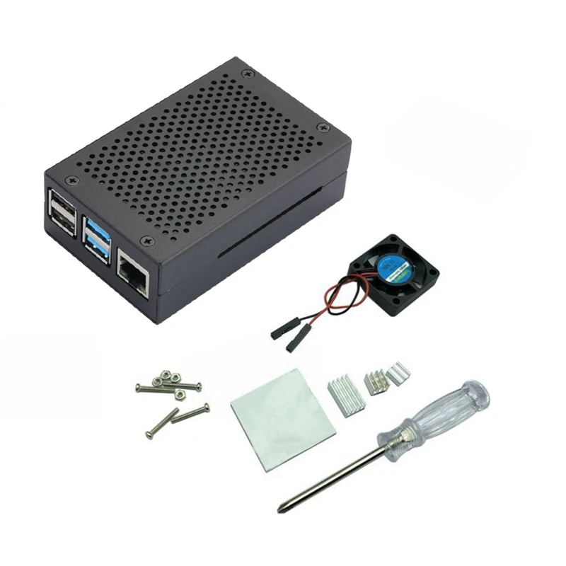Алюминиевый Чехол для Raspberry Pi 4, металлический чехол для Raspberry Pi 4 с охлаждающим вентилятором и радиаторами для Raspberry Pi 4 Модель B(черный