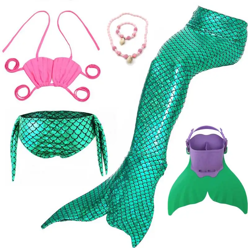 6pcs Set 2 Костюм морской горничной для девочек; костюм принцессы Ариэль; купальник с хвостом Русалочки и бикини; купальный костюм русалки для детей - Цвет: 6pcs Set 2