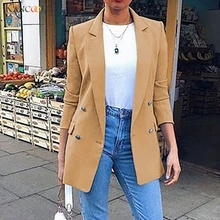 KANCOOLD, зимний женский Блейзер, куртка, пальто, двубортный, хлопок, шикарный, длинный костюм, женский, хаки, синий, Повседневный, модный кардиган 09