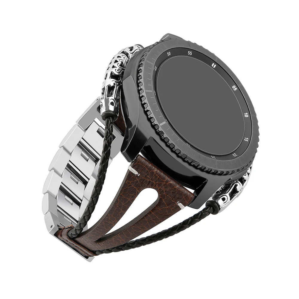 Браслет из нержавеющей стали, ремешок для часов, ремешок для samsung Galaxy Watch 46 мм gear S3, плетеный кожаный ремешок для часов