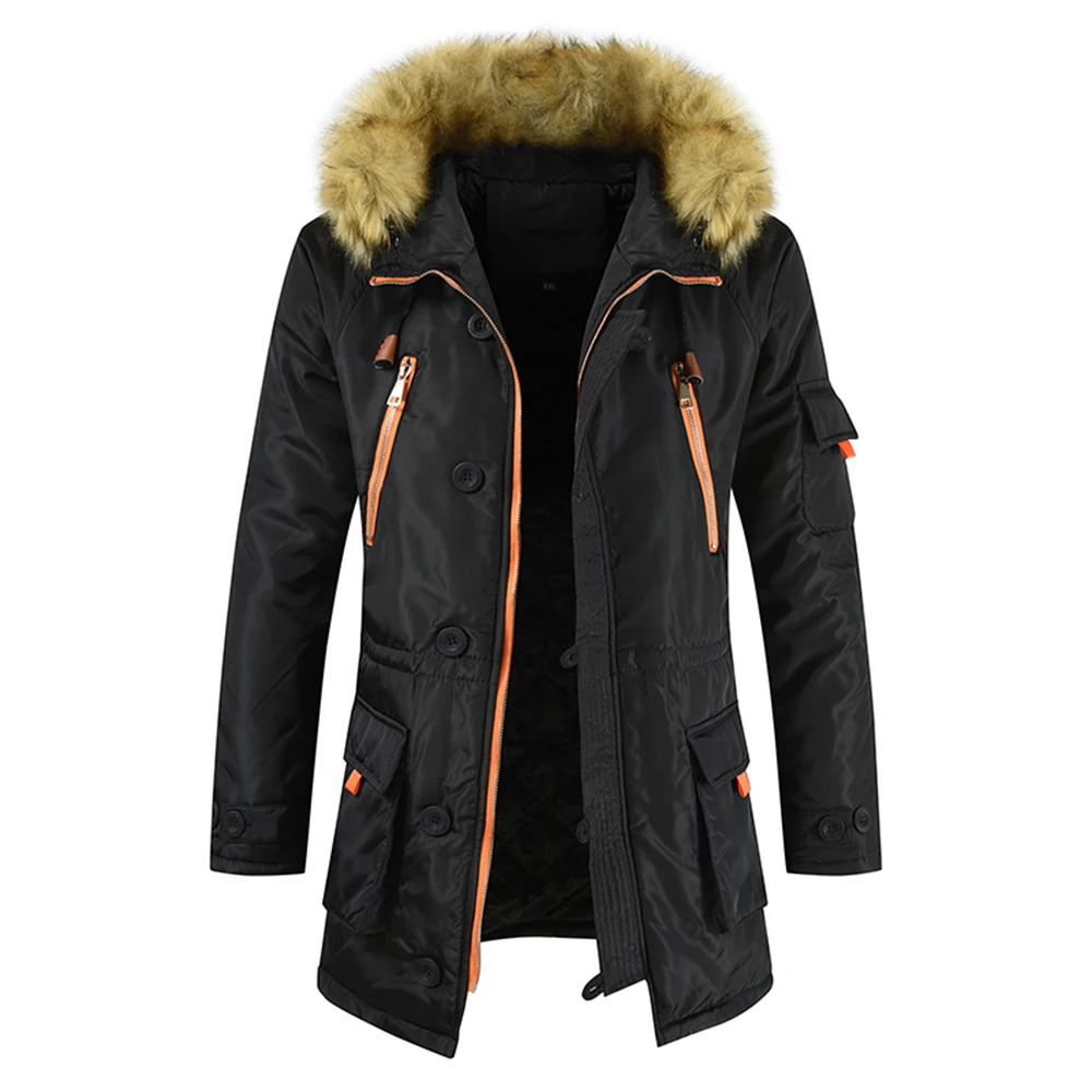 ZUSIGEL модная меховая с капюшоном однотонная средняя длина зимняя мужская Куртка парка на молнии мужские пальто парка плюс размер S-8XL