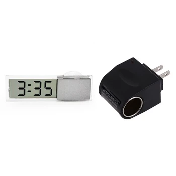 

LCD Display Digital Electronic Clock with Sucker LED & AC DC Converter Outlet Power Supply AC 110V - 220V to Car DC 12V Replacem