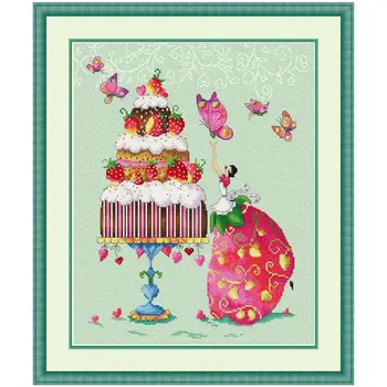 

Cartoon Embroidery Fishxx Cross Stitch E1130 Strawberry Cake Light Green Embroidered Cloth Restaurant Painting