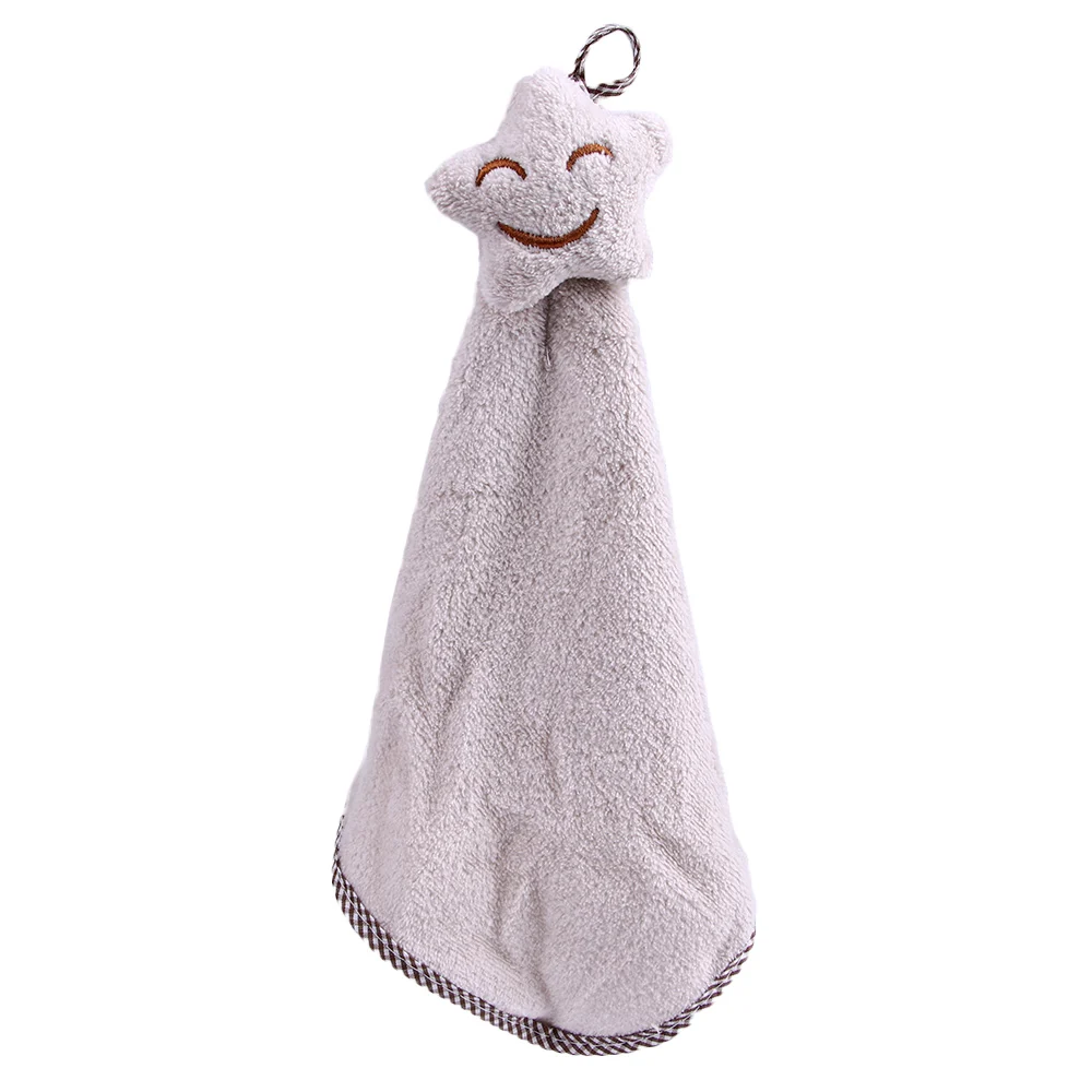 Quick-drying Smiling Face Hanging Hand Towels Kitchen Towel Coral Velvet Absorbent Lint-Free Cloth Dishcloths 1Pc - Цвет: Beige