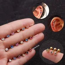 Маленькие круглые сережки в форме сердечка из циркония ушной