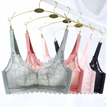 

Spring and Summer New Style Lace Bra Women's Thin Sexy Push up Comfortable Non-Steel Ring Underwear Breast Hugging