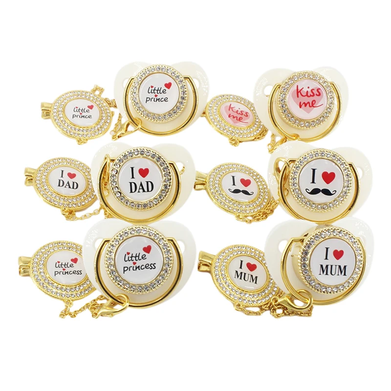 Newborn Pacifier Clips Shower Silicone Infant Gifts Nipple Baby Bling Golden Love Mum