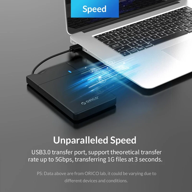 Чехол ORICO 2,5 дюйма для жесткого диска SATA-USB 3,0, корпус для жесткого диска со встроенным кабелем для передачи данных, поддержка 4 ТБ, внешний чехол для жесткого диска SSD
