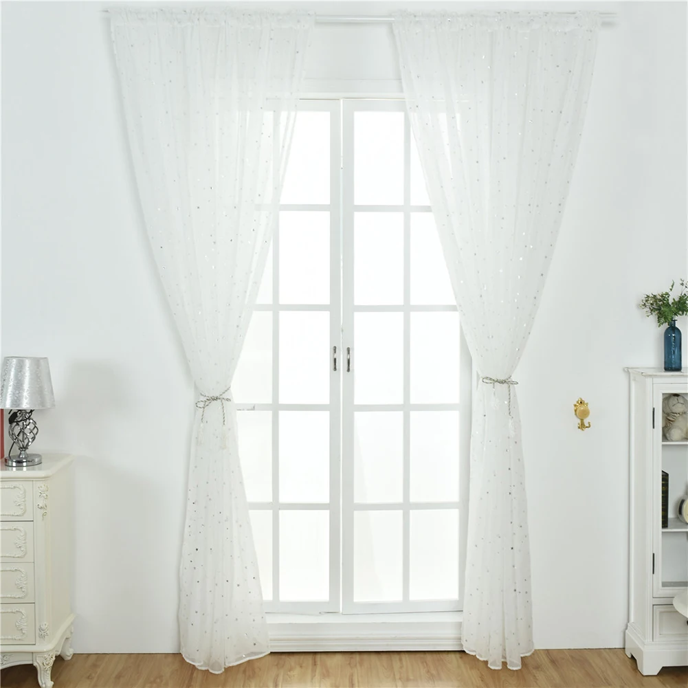 1Pc Fashion Shiny Star Pattern Transparent Tulle Voile Curtain Window Drape Living Room Home Decoration