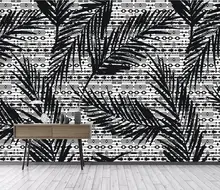 Modern abstract black and white pattern banana leaf living room background wall wallpaper mural 3d wallpaper wall for